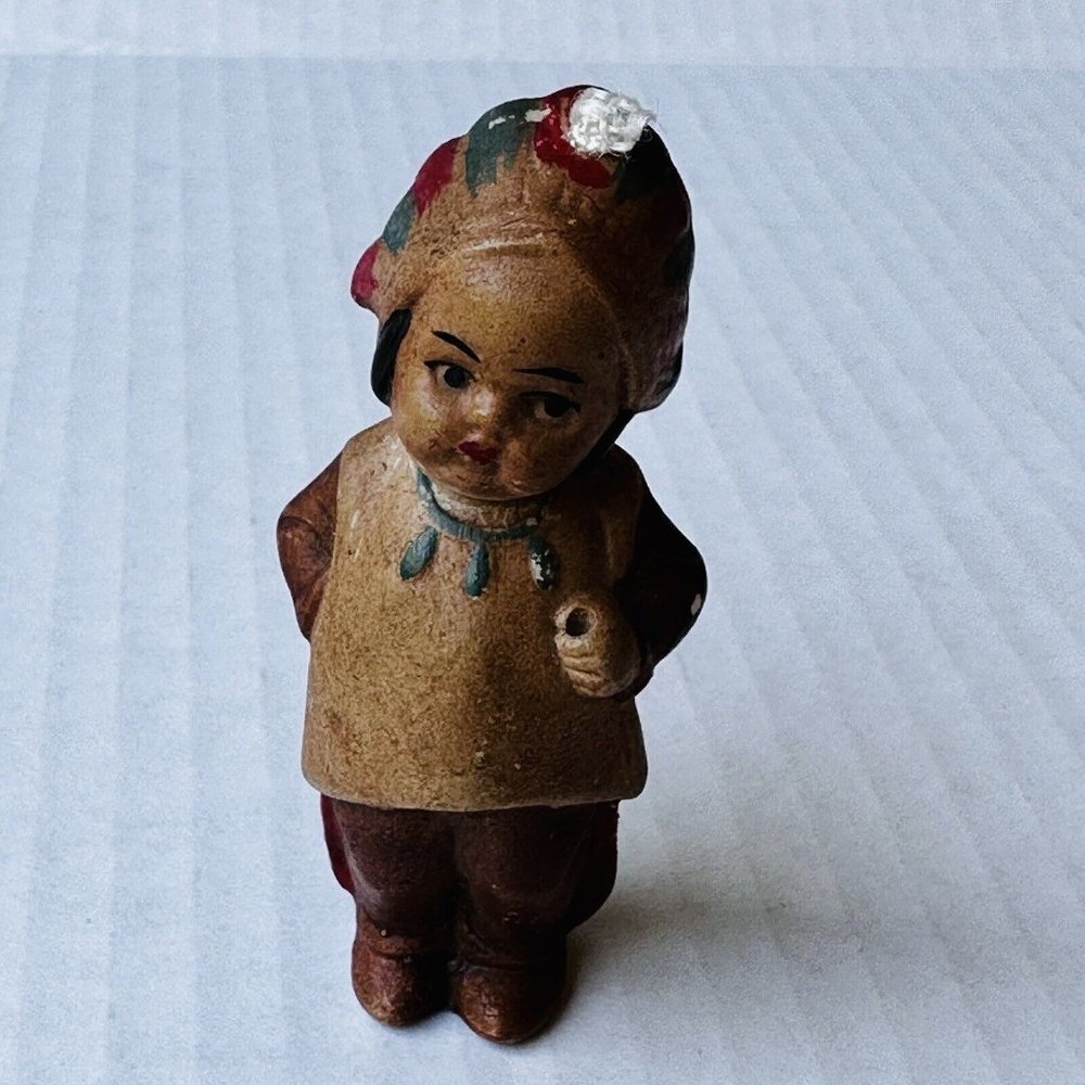 Native American‎ Indian Doll 2.75 Inch German Hertwig Bisque Porcelain Headdress